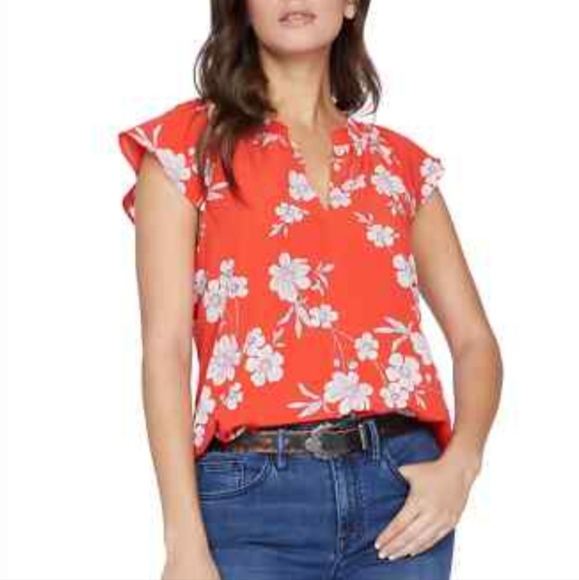 Sanctuary Tops - Sanctuary Orange Flutter Sleeve Blouse